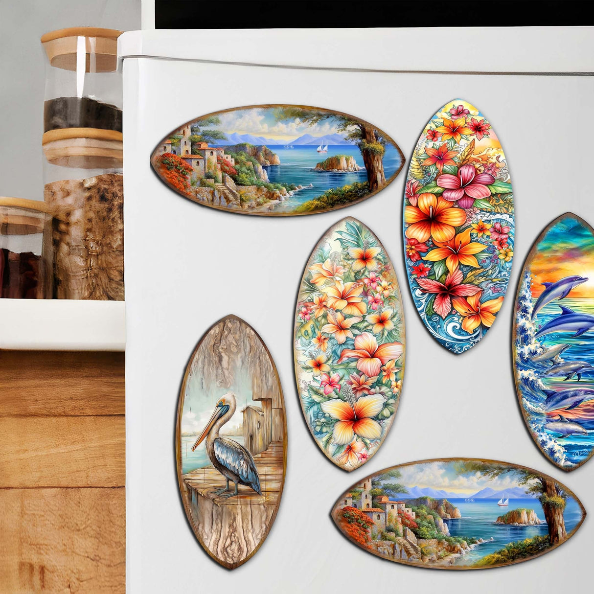 Coastal Charmers Surfboards Decorative Wooden Magnets Set of 6 by G. Debrekht - Coastal Decor - 8090070G-S6