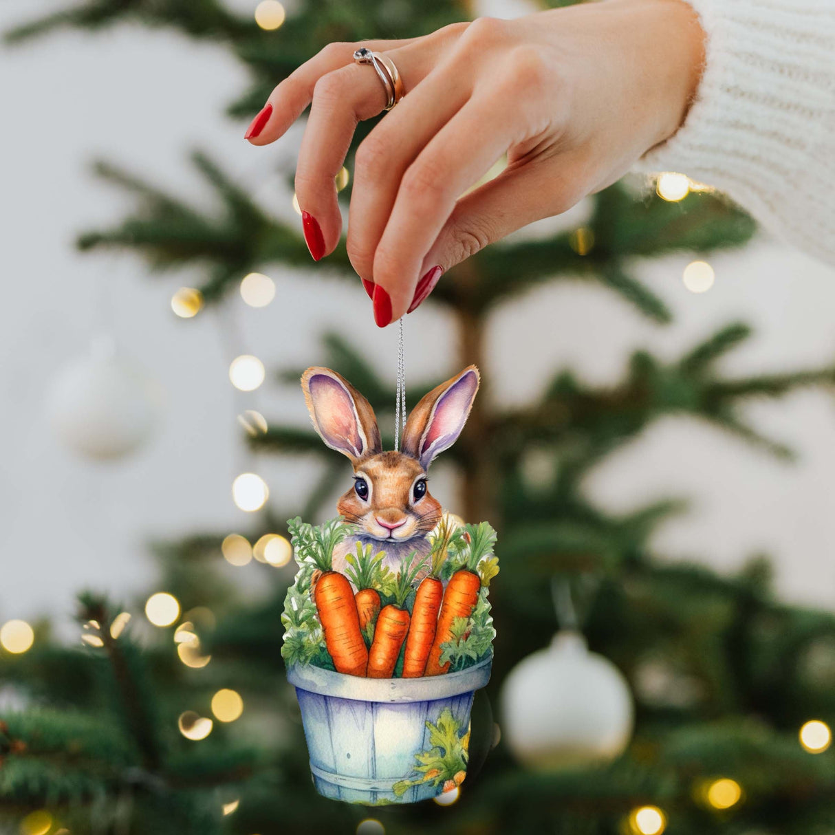 Bunny with Basket of Carrots Wooden Ornaments by G. DeBrekht Easter Spring Decor - 8652769