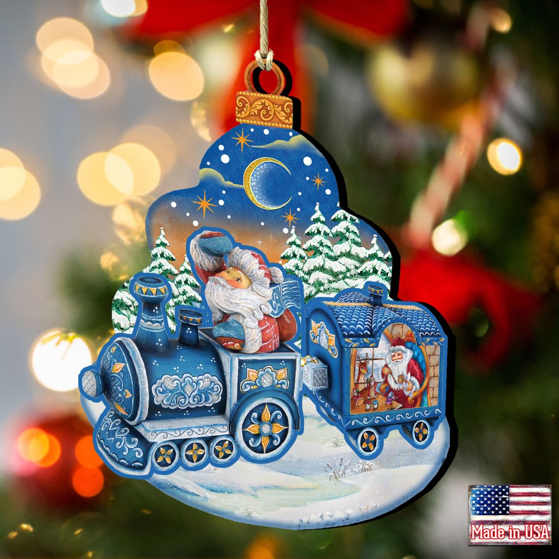 Christmas Train Wooden Ornaments by G. DeBrekht - Christmas Santa Snowman Decor - 8112180