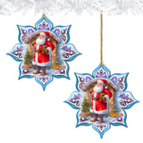 Santa with Book Snowflake Wooden Ornaments by G. Debrekht - Christmas Santa Snowman Decor - 8688420