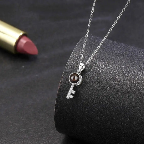 Minimalist Pure Silver Key Pendant Photo Projection Necklace - Lootquake