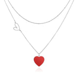 Linawe Silver Red Heart Pendant Necklace Layered Chain Choker Necklaces for Women Trendy Stainless Steel Stacked Necklaces Y2K Preppy Double Heart Jewelry Lover Necklace - Lootquake