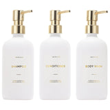 HOMCDALY Shampoo and Conditioner Dispenser 21oz 3-Pack Refillable Shampoo and Conditioner Bottles Shampoo Container Empty Shampoo Pump Bottle Shampoo Pump Dispenser（21oz-White&Gold）