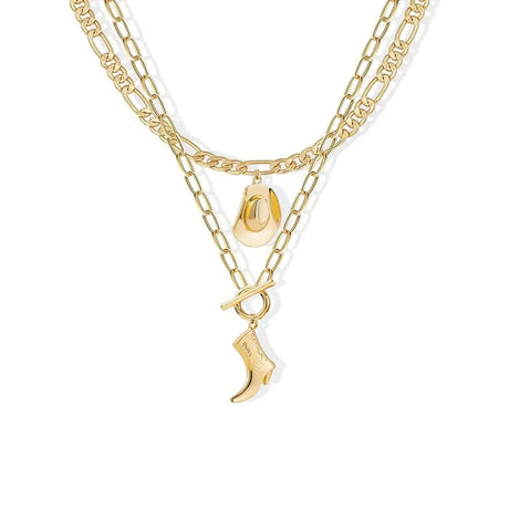 MIFYNN Cowboy Boot Necklace for Women Cowgirl Boot Hat Necklaces 14K Gold Layered Hat Boot Pendant Necklaces Western Country Jewelry Gifts(Gold 1) - Lootquake