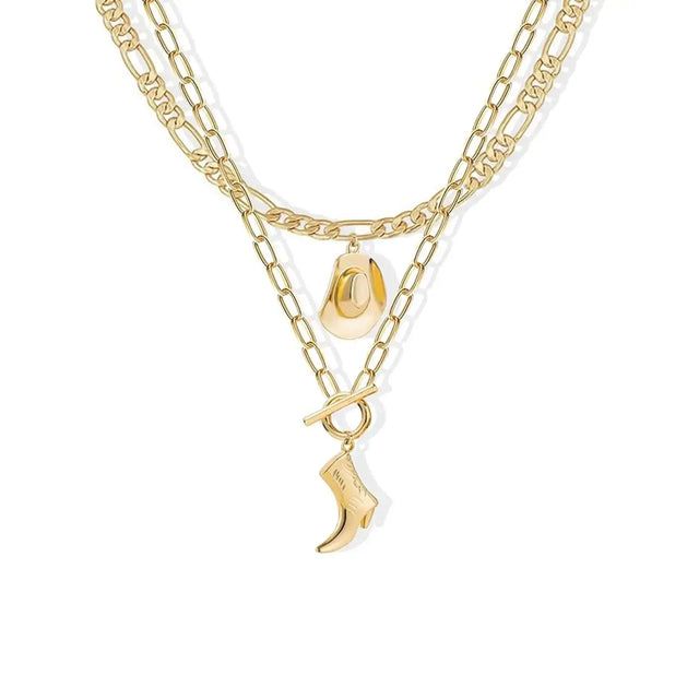 MIFYNN Cowboy Boot Necklace for Women Cowgirl Boot Hat Necklaces 14K Gold Layered Hat Boot Pendant Necklaces Western Country Jewelry Gifts(Gold 1) - Lootquake