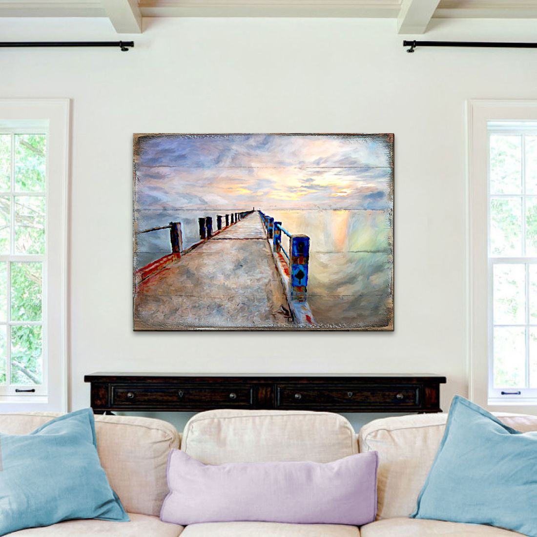 Arte mural costero de madera Soules Pier Wood de Nature Wonders - Decoración costera con vida marina - 95273B