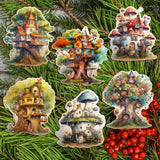 Tree House Decorative Wooden Clip-on Ornaments Set of 6 by G. Debrekht - Christmas Decor - 8090026C-S6
