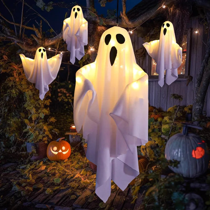 3PCS Glow Ghost Halloween Decoration – Indoor/Outdoor Hanging Horror Prop with Lights