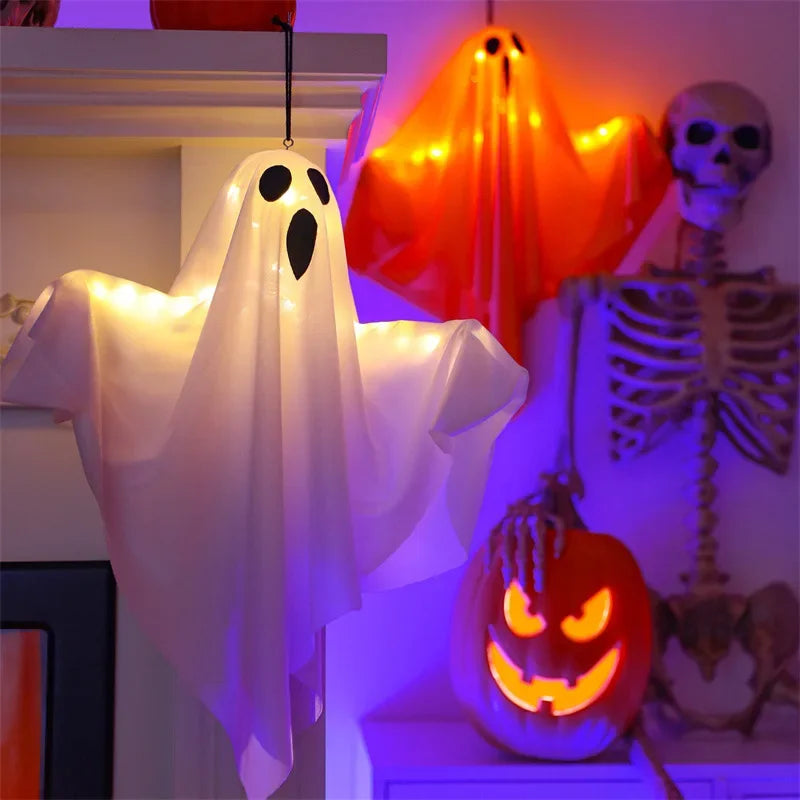 3PCS Glow Ghost Halloween Decoration – Indoor/Outdoor Hanging Horror Prop with Lights