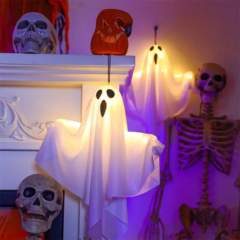 3PCS Glow Ghost Halloween Decoration – Indoor/Outdoor Hanging Horror Prop with Lights
