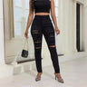 2024 Fashion Broken Holes Women Pencil Jeans Trend Streetwear Slim Fit Denim Pants Casual Solid Color High Waist Female Trousers