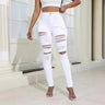 2024 Fashion Broken Holes Women Pencil Jeans Trend Streetwear Slim Fit Denim Pants Casual Solid Color High Waist Female Trousers