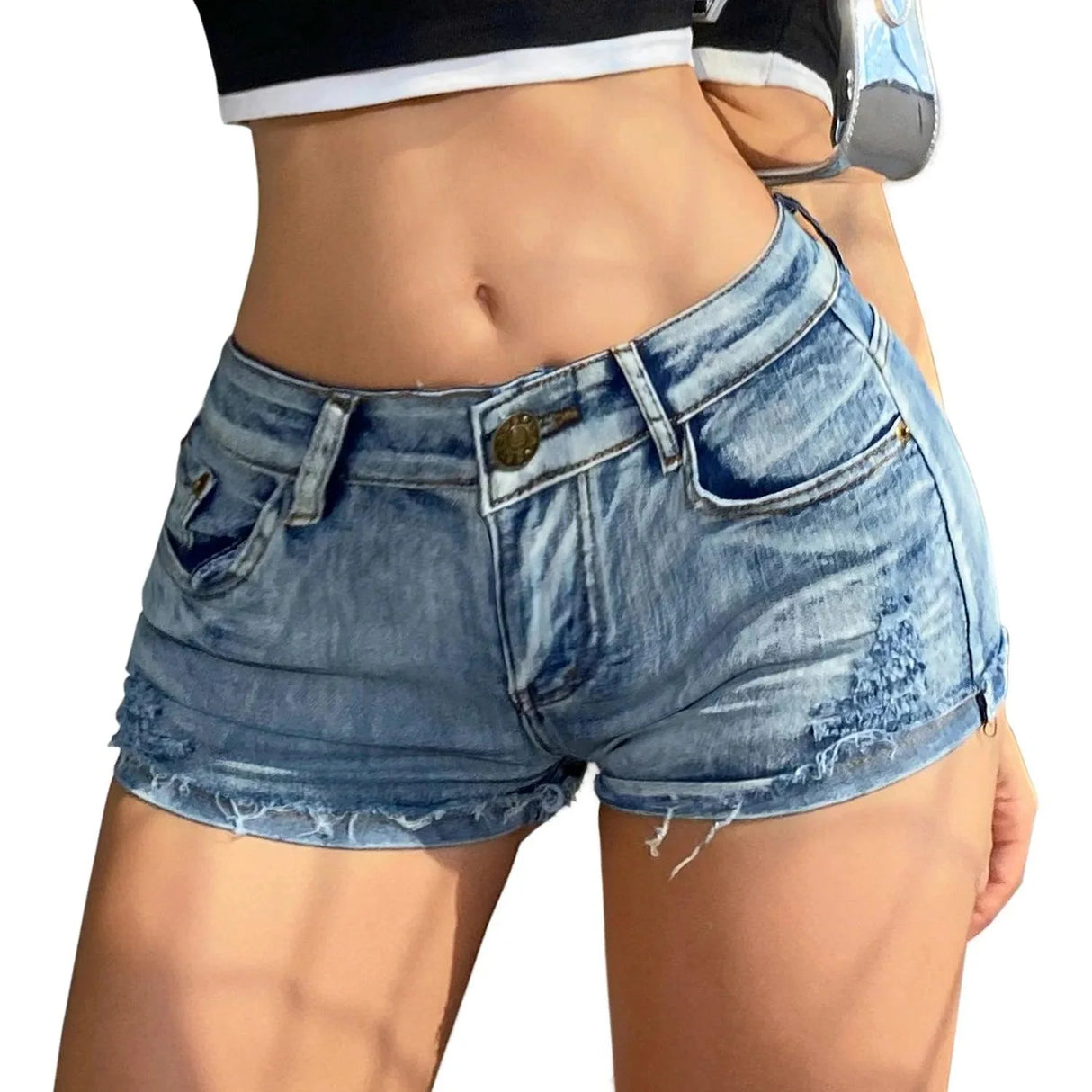 2025 Summer Vibe Women's High-Waisted Sexy Denim Shorts with Button Detail