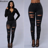 2025 Women's Stretch Skinny Ripped Hole Washed Denim Jeans Female High Waist Pencil Y2k Pants Jeans Ladies Casual Trousers Pants