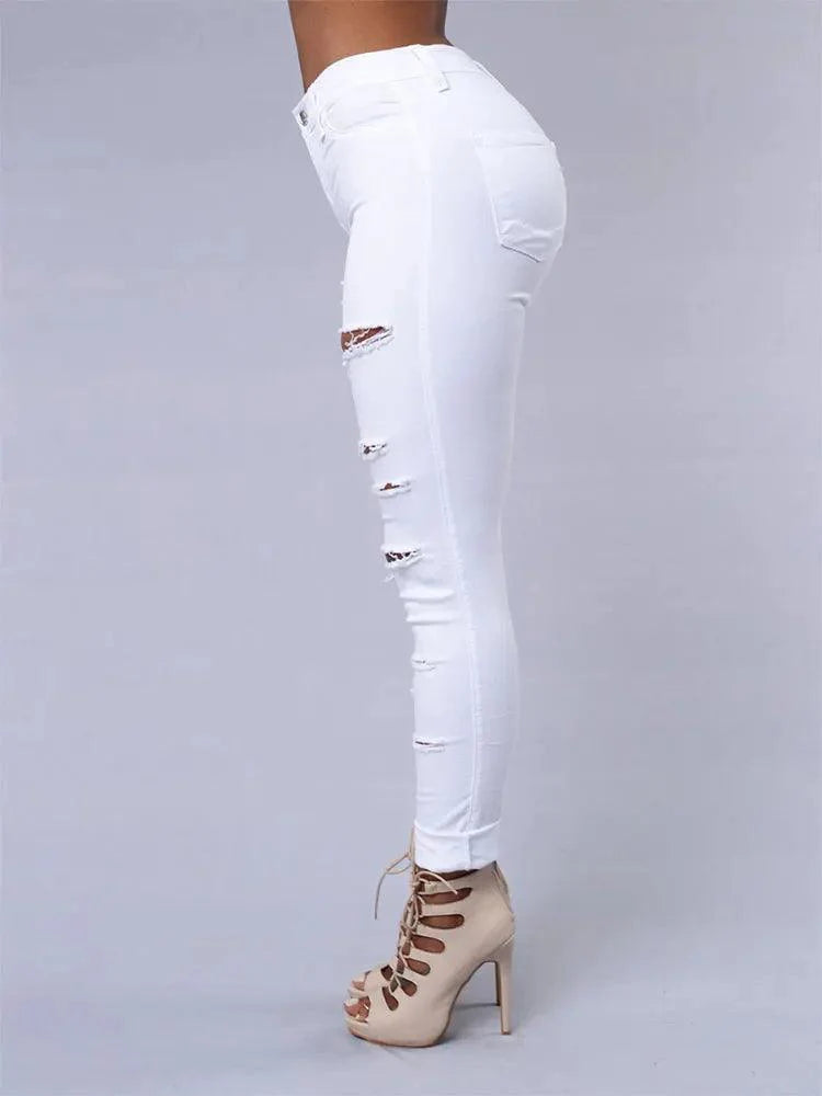 2025 Women's Stretch Skinny Ripped Hole Washed Denim Jeans Female High Waist Pencil Y2k Pants Jeans Ladies Casual Trousers Pants