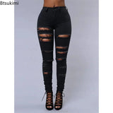 2025 Women's Stretch Skinny Ripped Hole Washed Denim Jeans Female High Waist Pencil Y2k Pants Jeans Ladies Casual Trousers Pants
