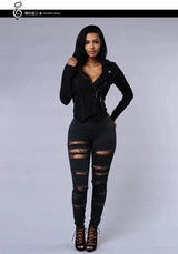 2025 Women's Stretch Skinny Ripped Hole Washed Denim Jeans Female High Waist Pencil Y2k Pants Jeans Ladies Casual Trousers Pants