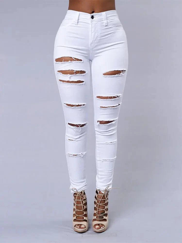 2025 Women's Stretch Skinny Ripped Hole Washed Denim Jeans Female High Waist Pencil Y2k Pants Jeans Ladies Casual Trousers Pants
