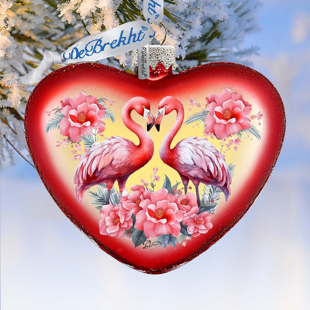 Flamingo Love Heart Glass Ornament by G. Debrekht Christmas Decor - 753-013