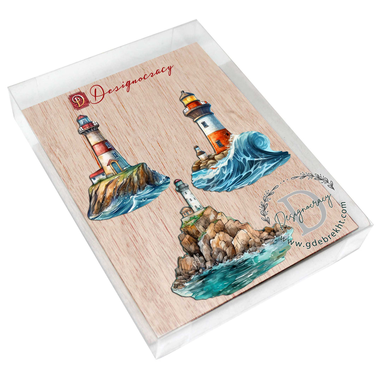 Lighthouse Decorative Wooden Ornaments Set of 3 by G. Debrekht - Coastal Decor - 8091022-S3