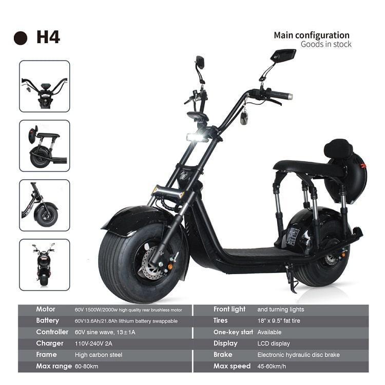 Patinete eléctrico de batería de litio de 60 V, 1500 W y 2000 W con neumáticos anchos de American Warehouse 