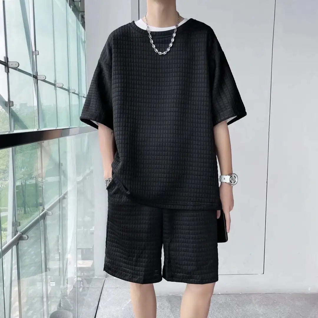 Loose Short Sleeve T-shirt Shorts Trendy Handsome Casual Two-piece Suit - Lootquake