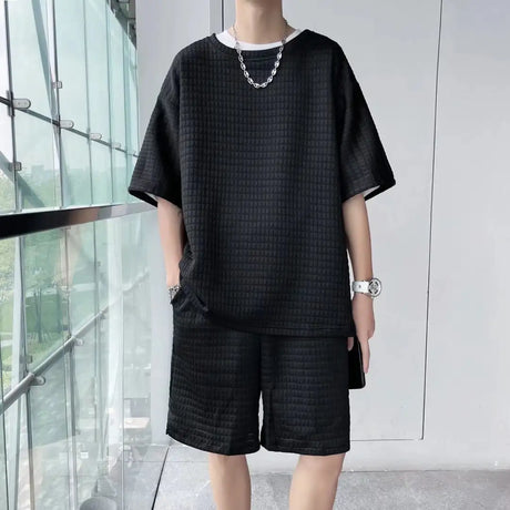 Loose Short Sleeve T-shirt Shorts Trendy Handsome Casual Two-piece Suit - Lootquake