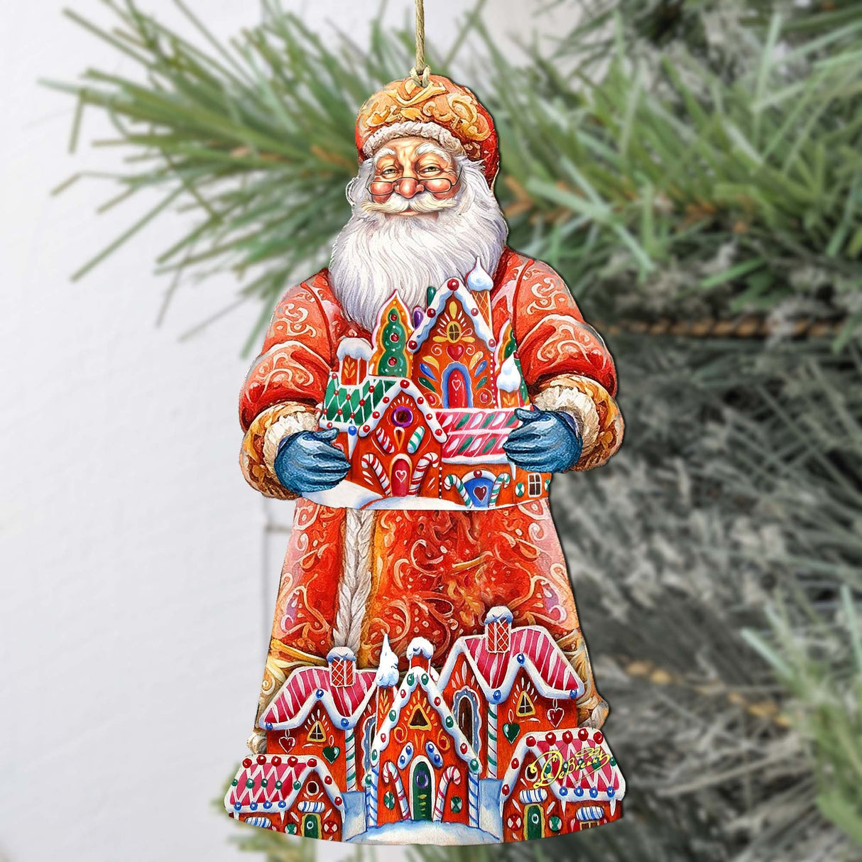 Adornos de madera de Papá Noel y la casa de jengibre de G. Debrekht - Decoración navideña de Papá Noel y muñeco de nieve - 8691404