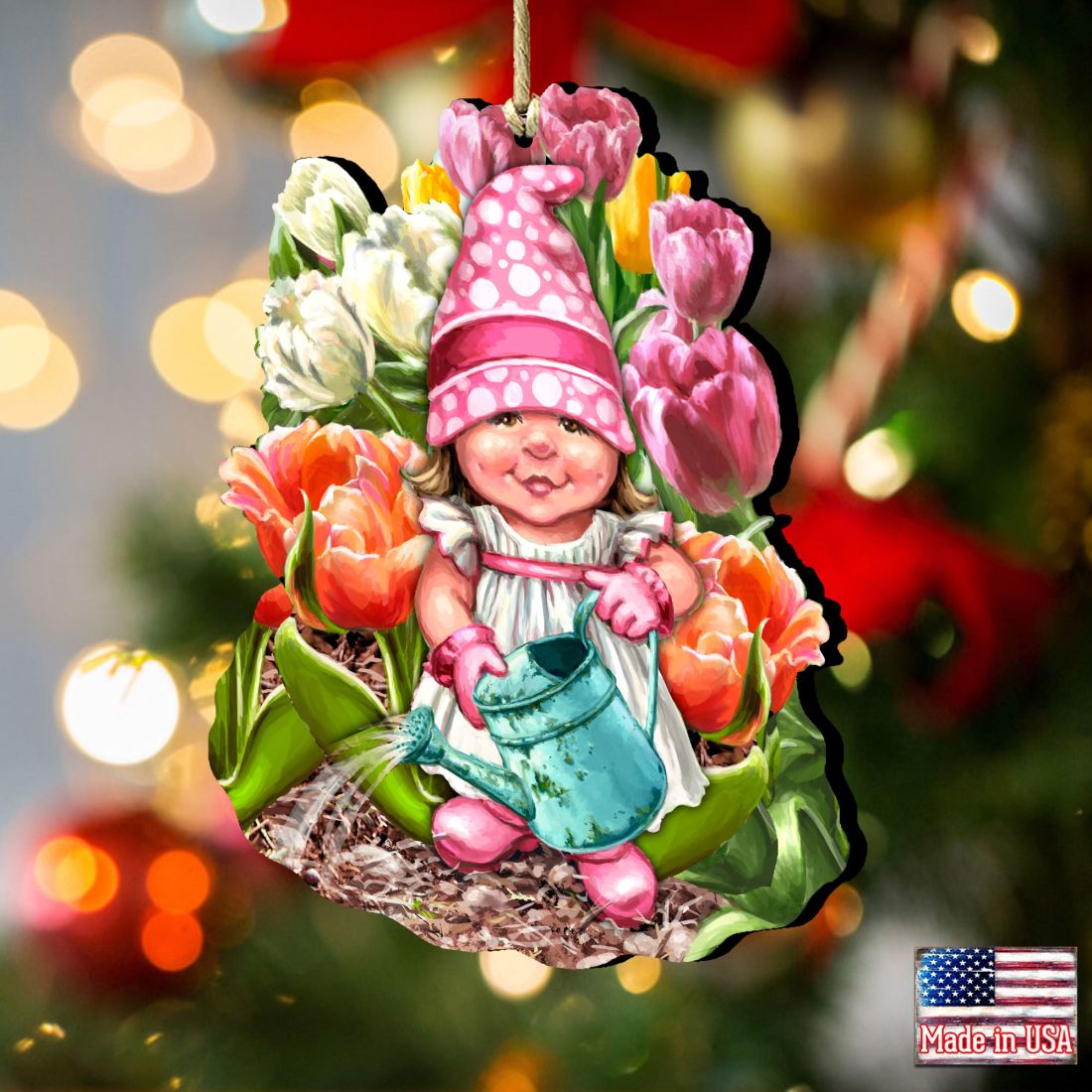 Spring Wreath Blossom Gnome Dwarf Wooden Ornaments by Gelsinger - Easter Spring Decor - 8461063-DG