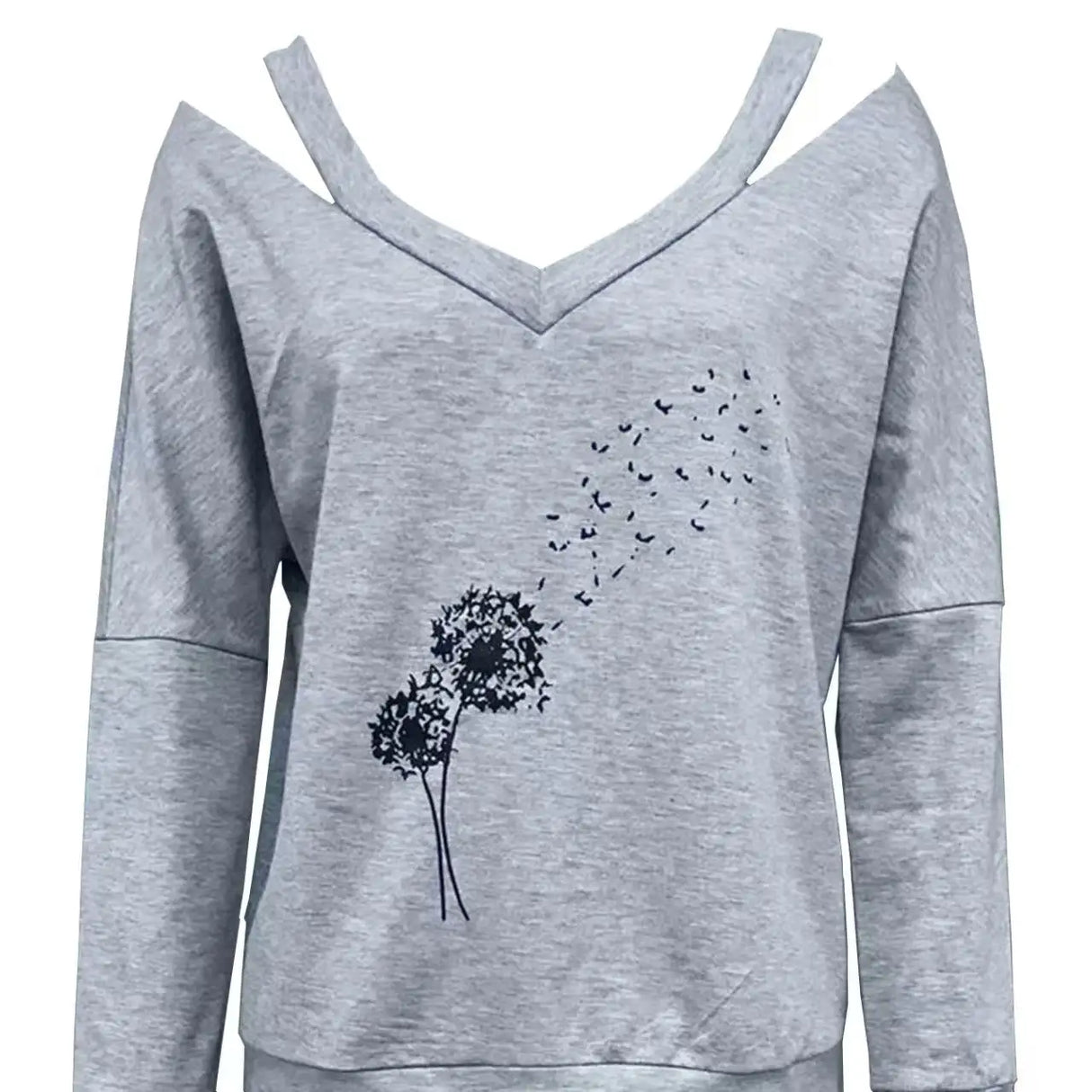 Women's V-neck Off Shoulder Printed Casual Clothing Shirt Long Sleeved Top - Lootquake