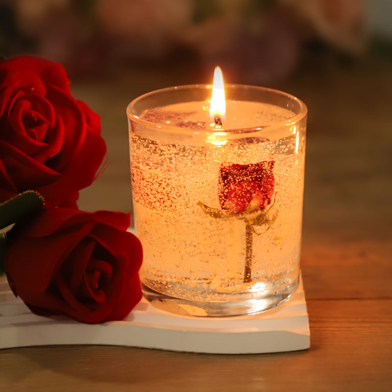 Bougie parfumée à la gelée de rose pour aromathérapie, ambiance romantique - Idéale pour les anniversaires, la Saint-Valentin, les anniversaires de mariage, Thanksgiving, Noël - 1 pièce, cire de soja dans un pot en verre