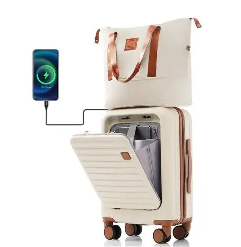 Front Opening 20 Inch Carry On Luggage With Expandable Travel Bag Set - Lootquake