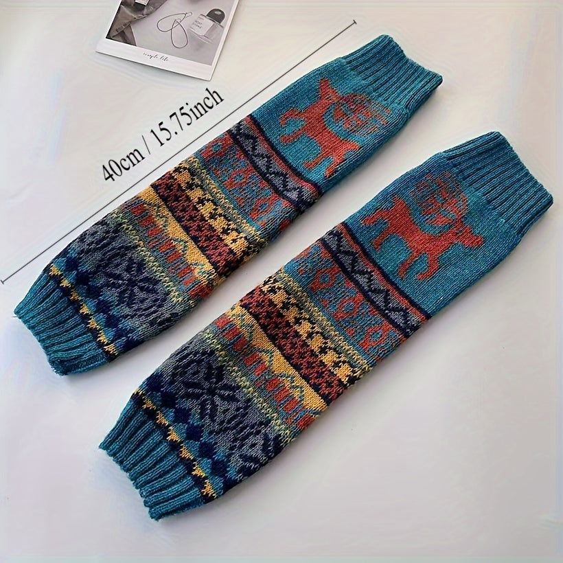 1 par de calcetines navideños de otoño e invierno con copos de nieve y cervatillo, rodilleras de punto, calentadores de piernas y cubrepiés, regalos para mujeres.