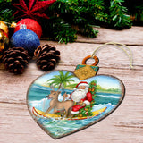 Wooden Christmas Ornaments - Surfing Santa Heart Wooden Ornaments by G.Debrekht - Coastal Holiday Decor - 8688174