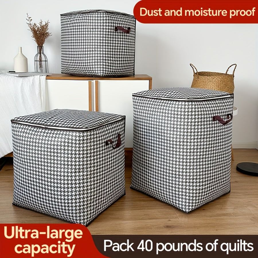 2pcs/5pcs Extra Large Capacity Stylish Houndstooth Storage Boxes - Durable, Space-Saving Closet Organizers with Handles for Easy Clothes, Blanket Storage and Organization at Home and Office