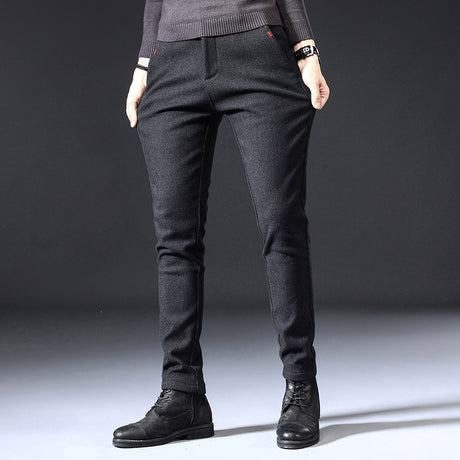 Fleece Lined Sanded Slim-fit Stretch Casual Pants - Lootquake