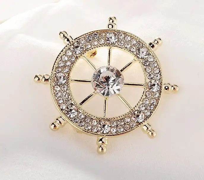 Navy Style Diamond Studded Rudder Brooch - Lootquake