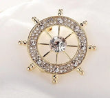 Navy Style Diamond Studded Rudder Brooch - Lootquake