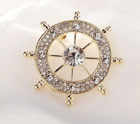 Navy Style Diamond Studded Rudder Brooch - Lootquake