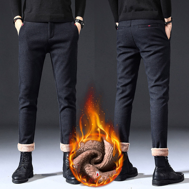 Fleece Lined Sanded Slim-fit Stretch Casual Pants - Lootquake