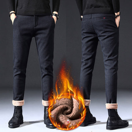 Fleece Lined Sanded Slim-fit Stretch Casual Pants - Lootquake