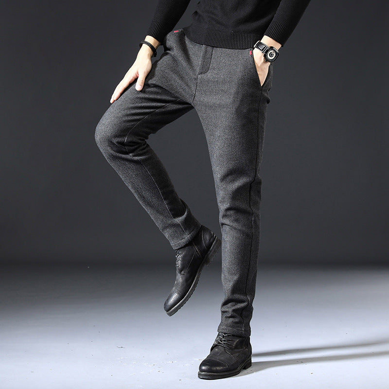 Fleece Lined Sanded Slim-fit Stretch Casual Pants - Lootquake