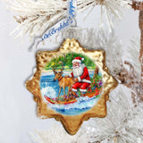 Coastal Decorations - Santa Claus Surfing Keepsake Glass Ornaments by G. Debrekht - Christmas Decor - 777419