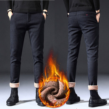 Fleece Lined Sanded Slim-fit Stretch Casual Pants - Lootquake