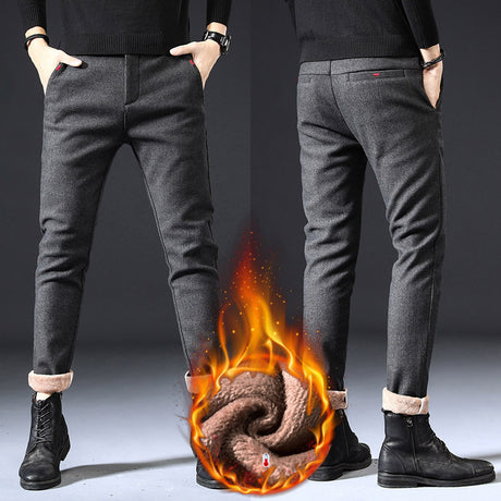 Fleece Lined Sanded Slim-fit Stretch Casual Pants - Lootquake