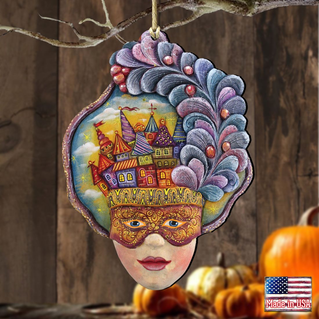 Carnival Mask Wooden Ornaments by G. DeBrekht - Thanksgiving Halloween Decor - 8161038