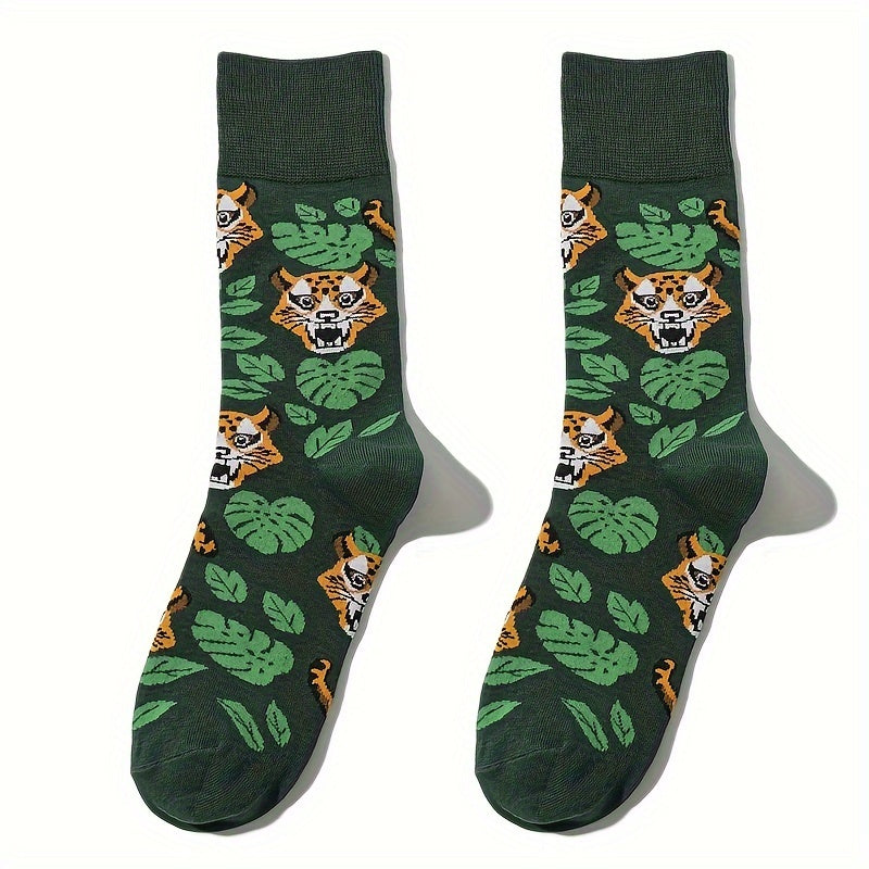 Leopard Print Socks, Unisex Stylish Mid Tube Socks, Women's Stockings & Hosiery