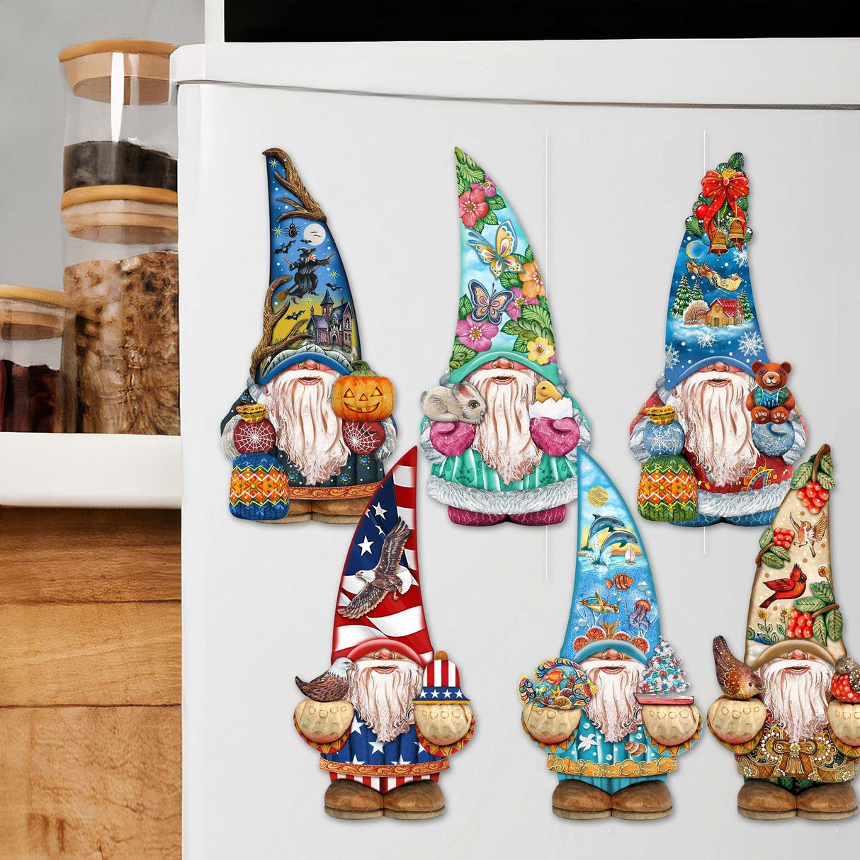Holiday Gnomes Decorative Wooden Magnets Set of 6 by G. Debrekht - Christmas Decor - 8090138G-S6