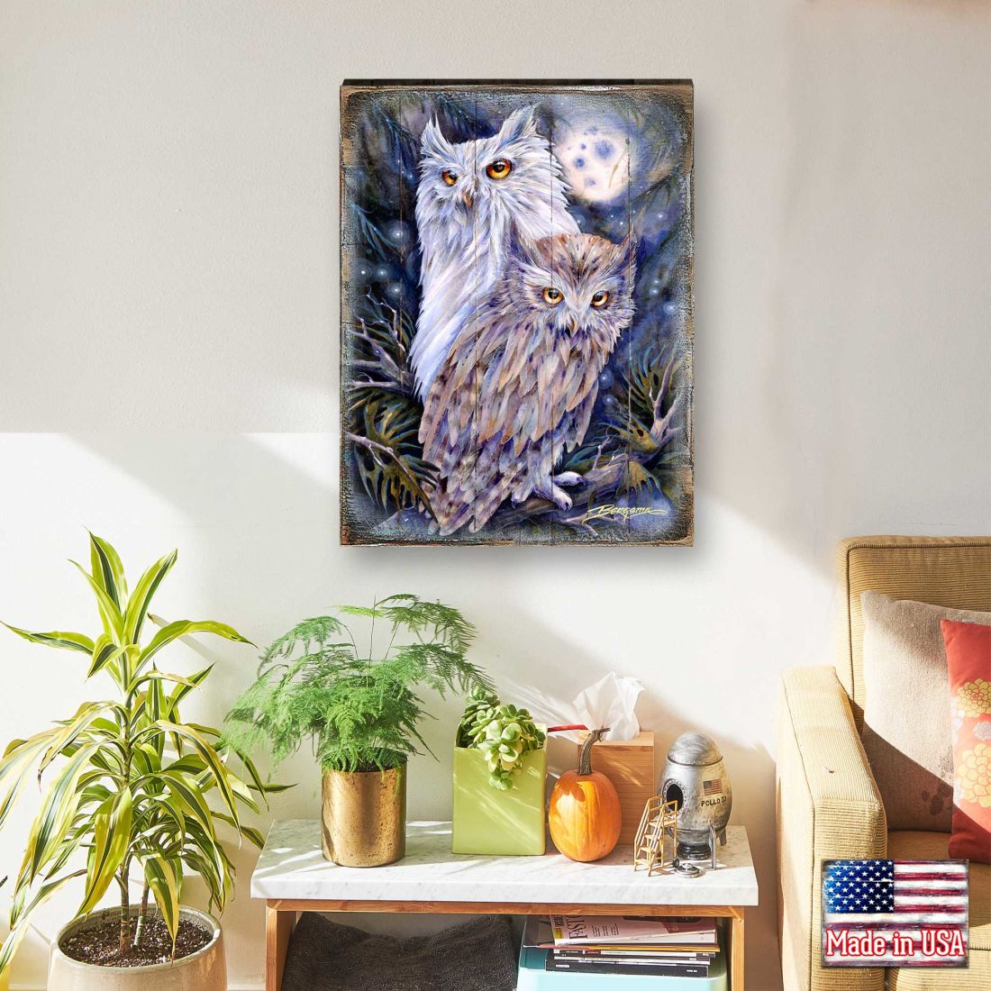 Night Watch Owls Wooden Wall Art by J. Bergsma - Nature Wildlife Decor  - 8592902BP-JB