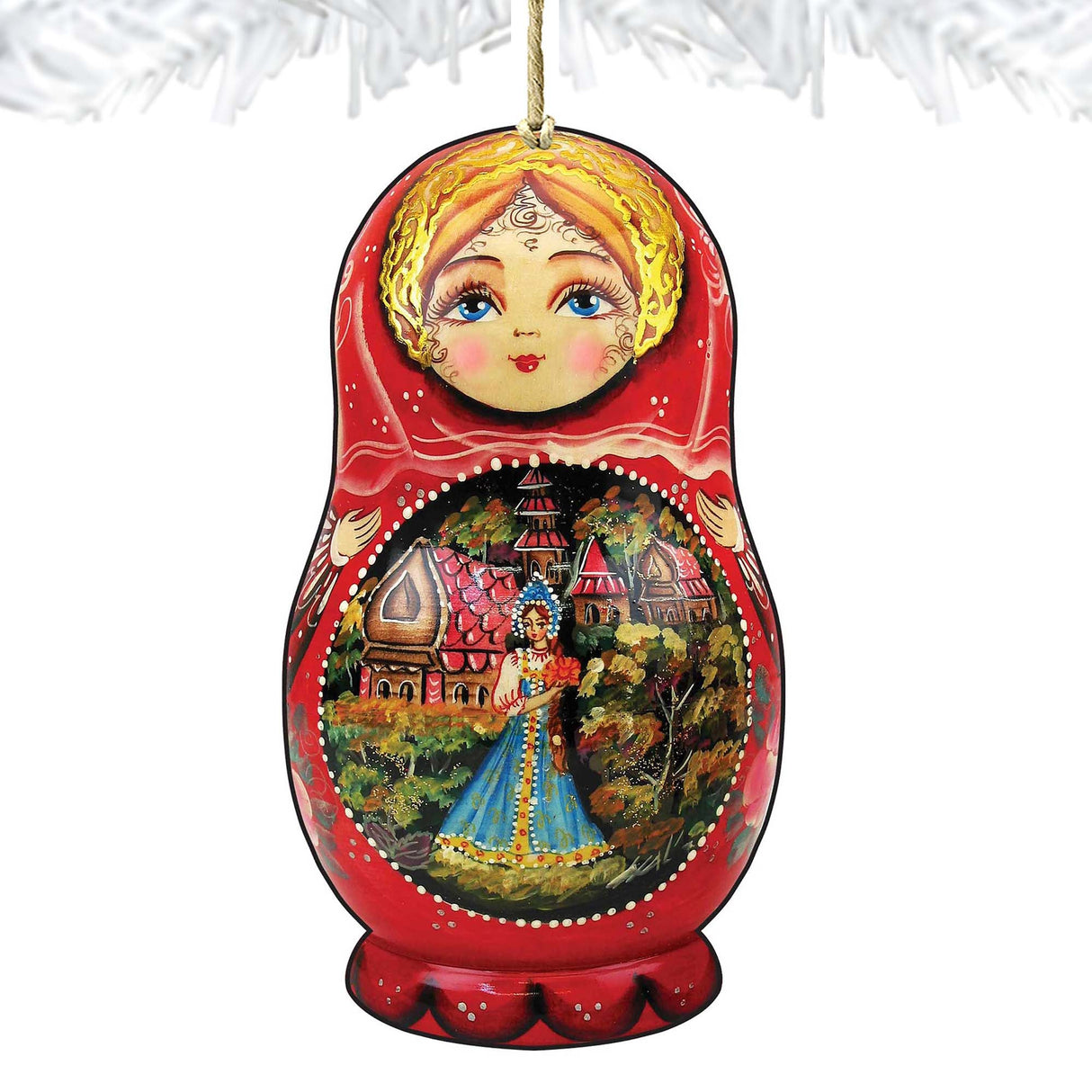 Adornos de madera Matreshka de flores escarlatas de G. DeBrekht - Decoración navideña de Papá Noel y muñeco de nieve - 8115103
